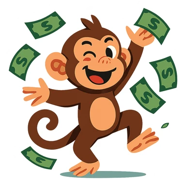cheeky monkey tossing money in the air, energetic and lively sticker