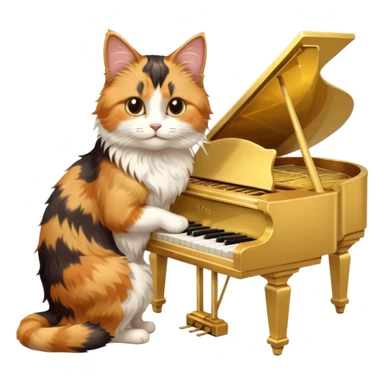 calico cat play gold piano, portrait sticker