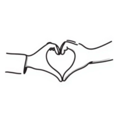 two hands forming a heart shape, hand drawn doodle style sticker