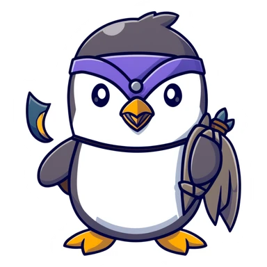 Cute penguin as Norse god Odin with two ravens on shoulders, wearing a Viking helmet and eyepatch sticker