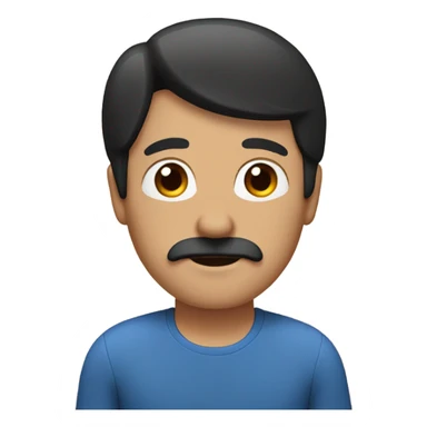 An emoji of a middle-aged father with black hair, a brown mustache, and wearing a black and blue top. sticker