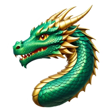 cinematic-noble-dragon-portrait-emoji,-poised-and-majestic,-with-a-sinuous,-elongated-build-and-shimmering,-scale-covered-skin-in-hues-of-emerald-and-gold,-piercing,-fiery-eyes,-simplified-yet-sharp-and-sophisticated-features,-highly-detailed sticker