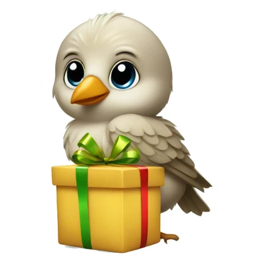 Baby bird holding Christmas present sticker