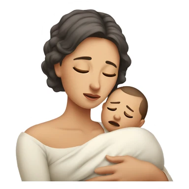 European sad mother with newborn sticker