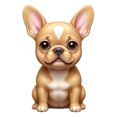 Cinematic Cute Fawn French Bulldog Portrait Emoji, Head tilted playfully and inquisitively, featuring a glossy fawn coat with a smooth texture, round, sparkling dark eyes filled with curiosity, Simplified yet irresistibly adorable features, highly detailed, glowing with a warm, friendly glow, high shine, affectionate and lively, stylized with a touch of whimsy, bright and endearing, soft glowing outline, capturing the essence of a mischievous yet loving companion, so playful it feels like it could prance out of the screen and into your arms! sticker
