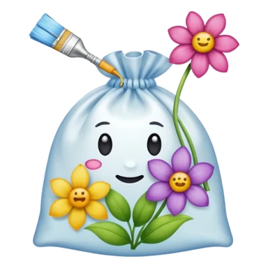 sac plastique noué et gonflé pour tamponner la peinture et créer de magnifiques fleurs colorées. sticker