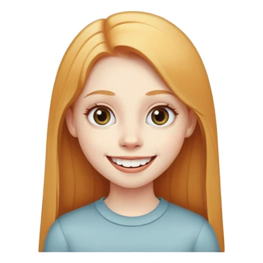 traditional simple emoji of young girl with very pale skin, long straight ginger blonde hair, big eyes, big smile with teeth showing, classic round face sticker