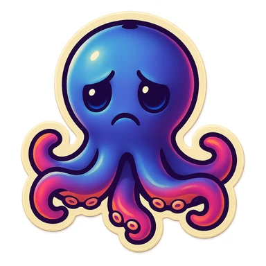 Change the octopus emoji's face to a sad expression, keep the style and pose the same, transparent background. sticker