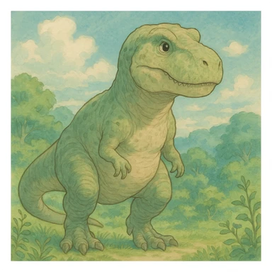 t-rex dinosaur in ghibli style sticker