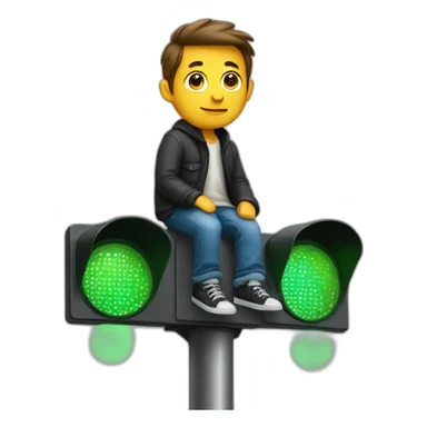 man sitting on a traffic light sticker