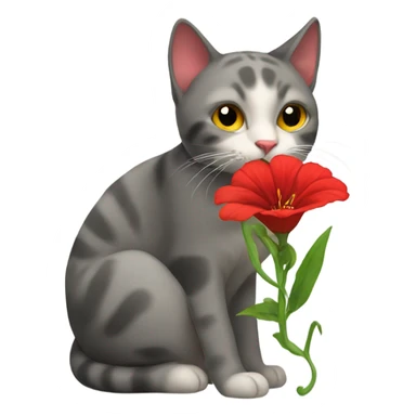 cat hunging a red flower sticker