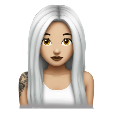Beautiful girl with white skin, long black hair and tattoos sticker