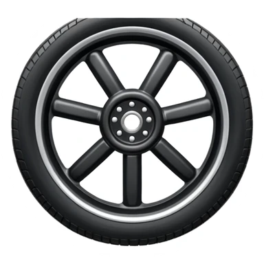 Front-view wheel, perfectly symmetrical, 6-8 short thick spokes, very wide heavy outer rubber rim, simple clean design, centered. sticker