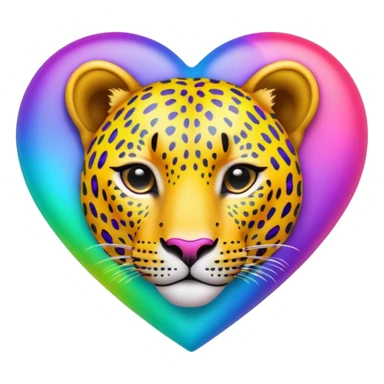 A colorful rainbow-neon-colored wild realistic leopard-printed-patterned BIG heart sticker