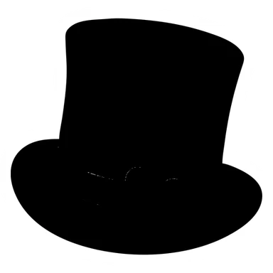 A minimalist black top hat slightly tilted, with a ribbon bow in #C5343C color on the brim. Solid fill, soft shading to give depth, elegant and slightly stylized. Flat modern design with a touch of sophistication. sticker