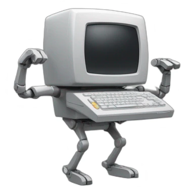 Anthropomorphic computer with arms and legs doing something random sticker