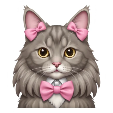 A grey Maine coon Neck Wearing a pink Bow tie  ribbon sticker