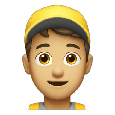Boy wearing Yellow cap tube salesman sticker