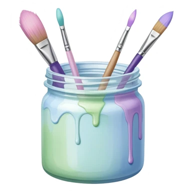 Watercolor paint jar of light blue, light pink, light green and light purple brushes sticker