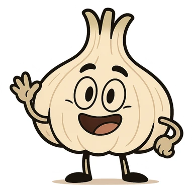 cartoon style garlic vegetable, cute and expressive, simple lines, playful and friendly sticker