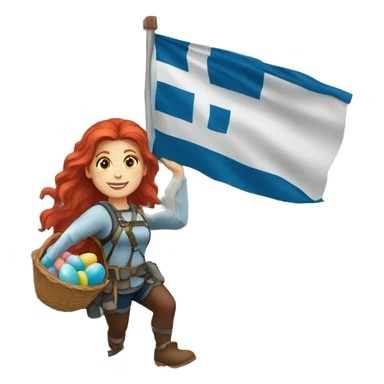 Female mountaineer red hair climbing with Greek flag and holding Easter eggs basket sticker