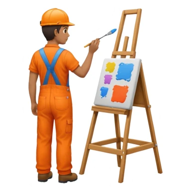 painter in orange overalls standing full body facing away sticker