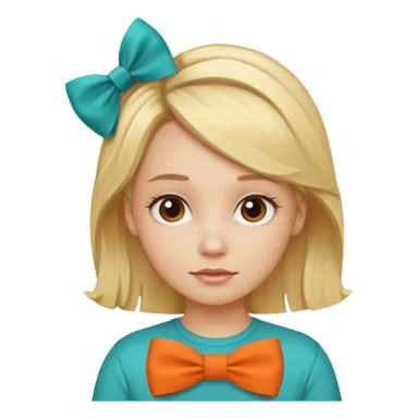 blond girl with orange shirt and  teal bow in hair sticker