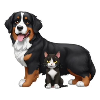 Bernese dog beside A brown and black cat without white sticker