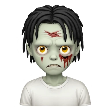 zombie boy with short black dreads that cover eyes and white shirt  sticker
