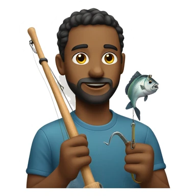 emoji holding fishing hook in his hands, no fish itself sticker