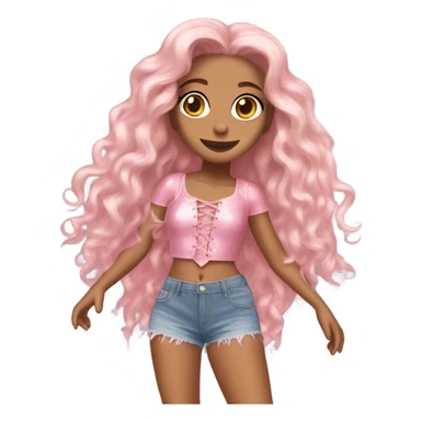 Glinda wearing a pink Shakira lace up croc top and short jeans  sticker