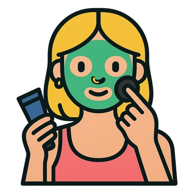 Add a skincare facial mask on the blonde woman with a nose piercing, keep the color outline style, transparent background. sticker