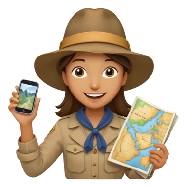 A curious explorer with wide hat, map in hand, and excited adventurous smile.
 sticker
