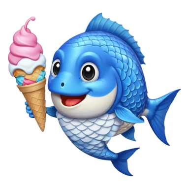 a fish holding a icecream sticker