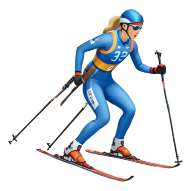An icon featuring a biathlete in motion, holding a rifle and skiing across a snowy course. The backdrop includes snow-covered trees, distant mountains, and a clear blue sky. Transparent background highlights the precision, endurance, and excitement of biathlon. sticker