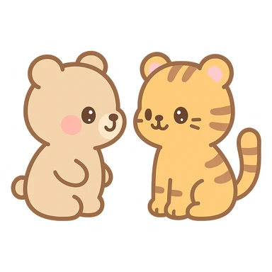 a bear and tiger facing each other, playful and cute kawaii style sticker