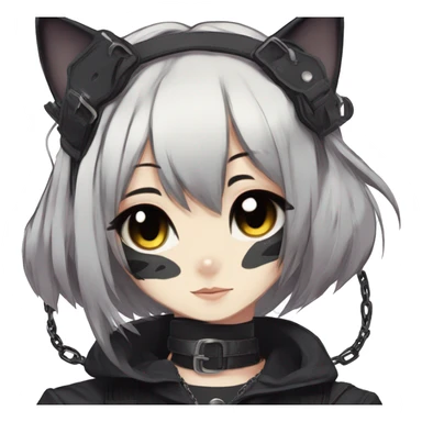 Gorgeous gothic dark techwear anime style anthro cat with blushing face aesthetic and pretty edgy black with collar and harness trending style sticker