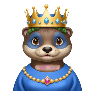 Otter wearing a big blue dress and a crown sticker