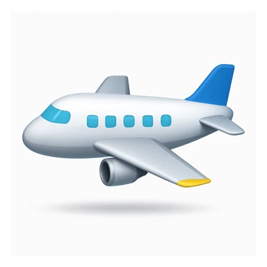 Make the airplane emoji look wider than the previous version. Keep everything else the same: iOS emoji style, 3D, shiny, smooth gradients, soft shadows, realistic airplane shape, classic emoji look. Add a soft shadow under the airplane. sticker