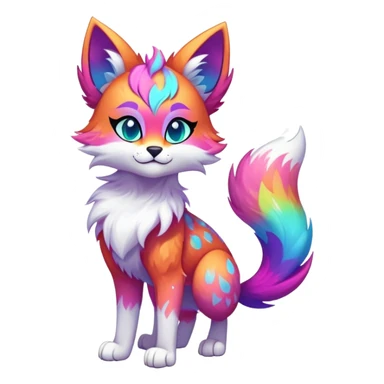 Vibrant multicolored neon-colored Falvie-Fionbri-creature-sparkle-feline-canine-hybrid-fursona, full body, fur pattern-markings sticker