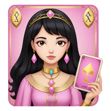 black hair girl with pink pink tarot gold cards sticker