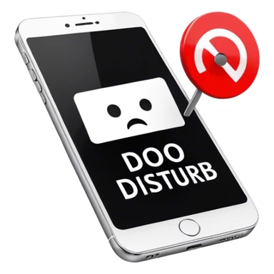 a mobile phone holding up a ‘do not disturb’ sign sticker