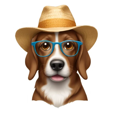 brown dog with glasses and a summer hat sticker