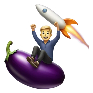 man riding a egg plant like a rocket ship sticker