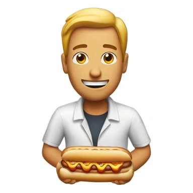 A man reading a hotdog  sticker