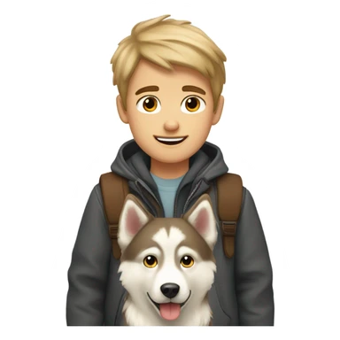 two boys , A brown and a blond with a sibérian Husky  sticker