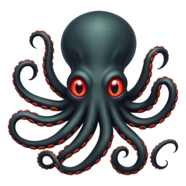 black tentacled creature with a large red eye and clawed tips, tentacles curled inward, emoji style sticker