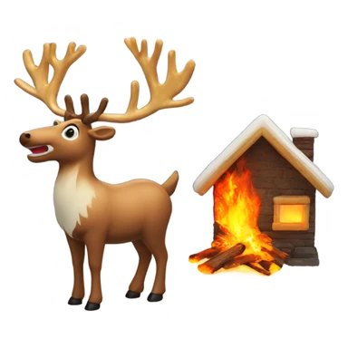 reindeer next to house made of fire  sticker