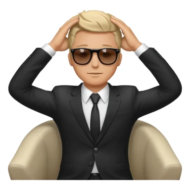 white man in formal suit wearing sunglasses resting with hands behind head sticker