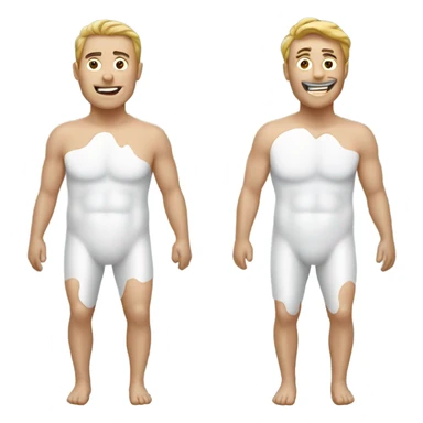 Two men covered in yogurt sticker